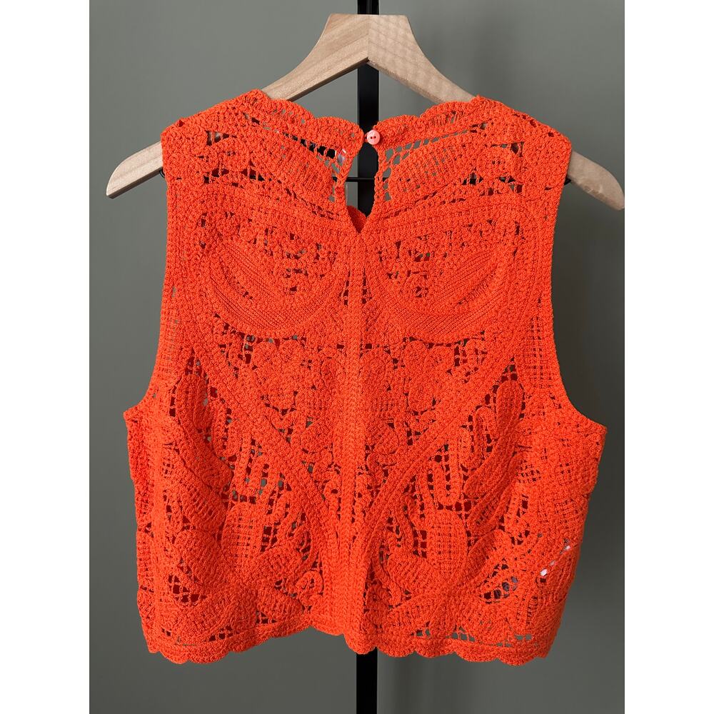 Mango Orange Crochet Cropped Sleeveless Top Size Medium NWT - Picture 4 of 5